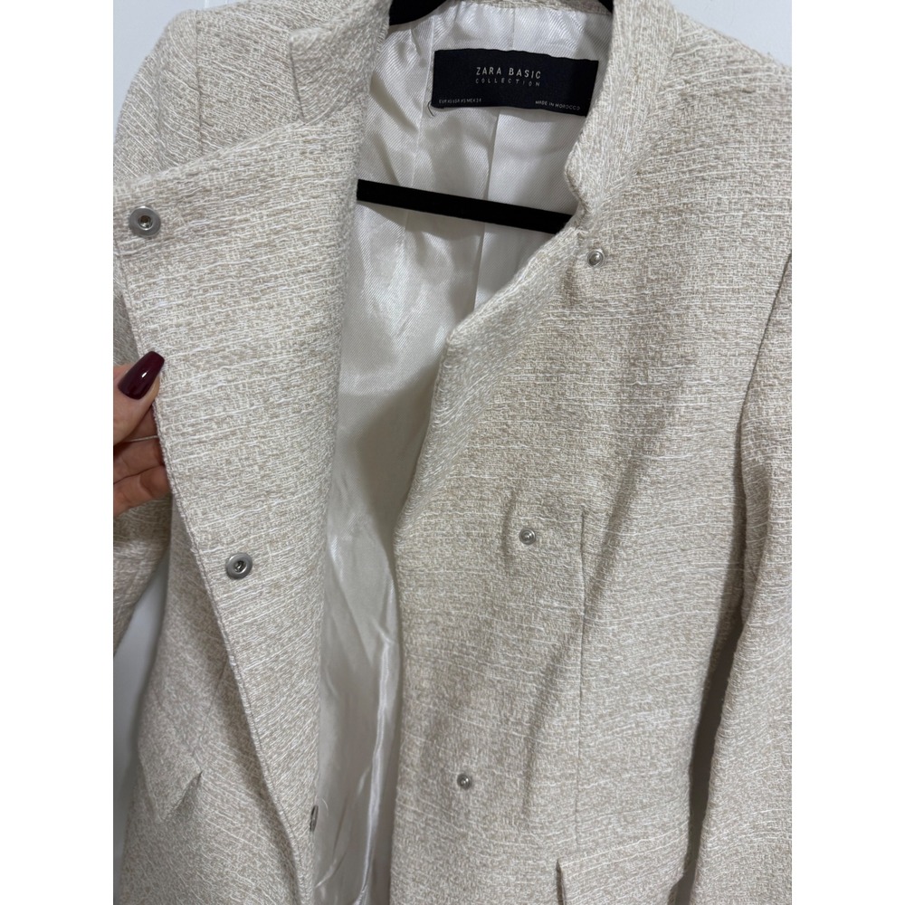 Zara Basic Collection Beige Textured Collarless D… - image 9